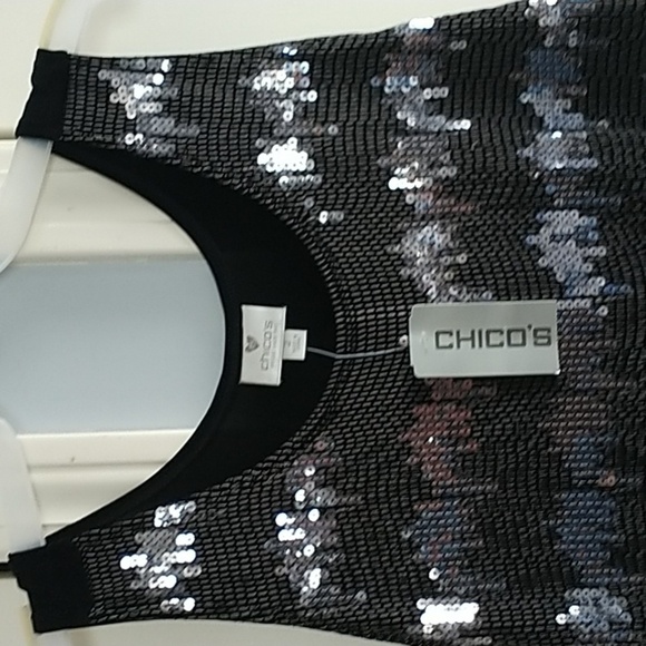 Chico's Sequins Contemporary Tank Black/Silver Chico's 2 - Picture 2 of 8